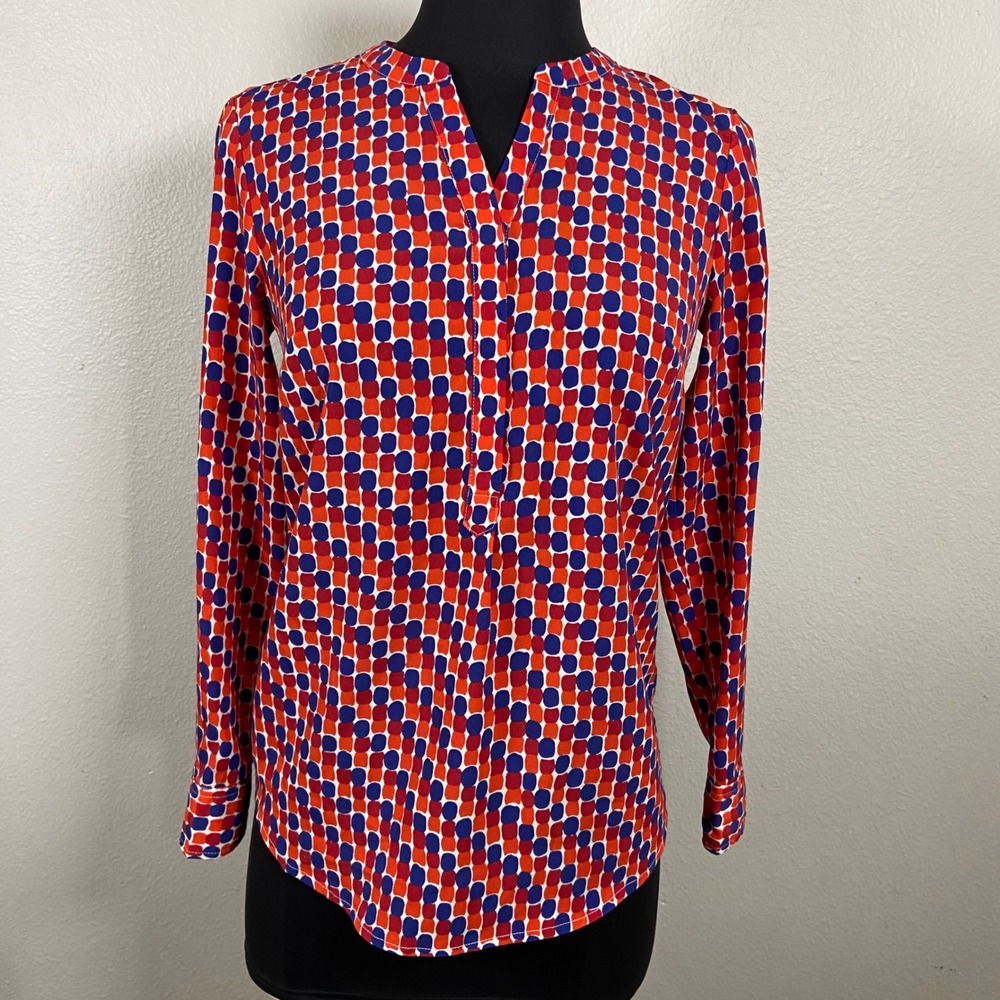Talbots Blouse‎ Long Sleeve Button Down Geometric Print Career Top Petite P